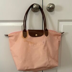 Pink Tote Bag with Brown Handles
